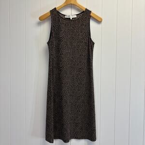 Vintage Van Tisse‎ Womens Swirly Abstract Artsy Midi Dress Size L Stretchy 90s